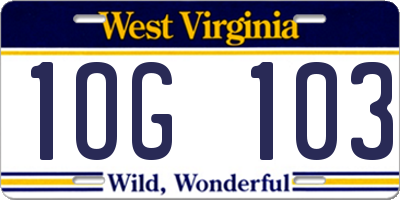 WV license plate 1OG103