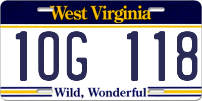 WV license plate 1OG118
