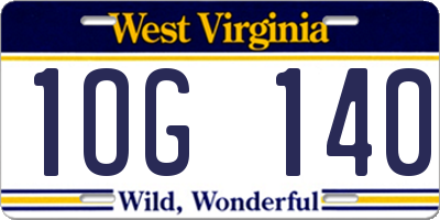 WV license plate 1OG140