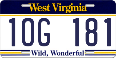 WV license plate 1OG181