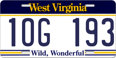WV license plate 1OG193