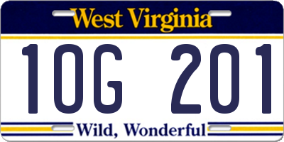 WV license plate 1OG201