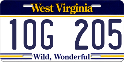 WV license plate 1OG205