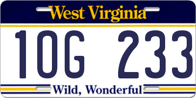 WV license plate 1OG233