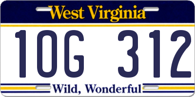 WV license plate 1OG312