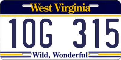 WV license plate 1OG315
