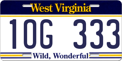 WV license plate 1OG333