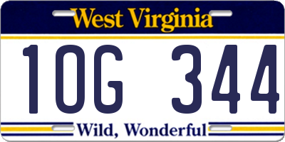 WV license plate 1OG344