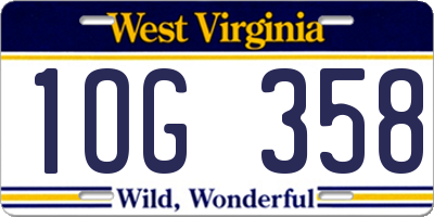 WV license plate 1OG358
