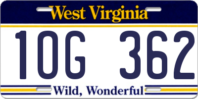 WV license plate 1OG362