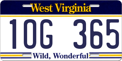 WV license plate 1OG365