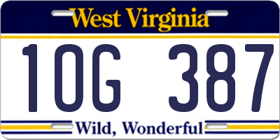 WV license plate 1OG387