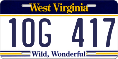 WV license plate 1OG417