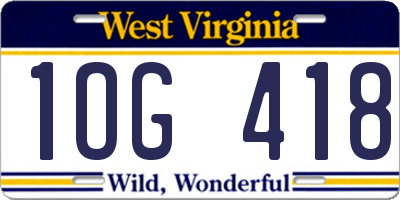 WV license plate 1OG418