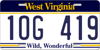 WV license plate 1OG419