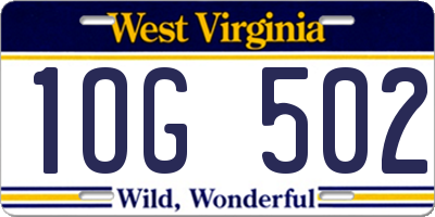 WV license plate 1OG502