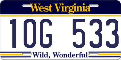 WV license plate 1OG533