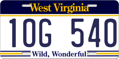 WV license plate 1OG540
