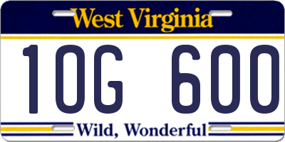 WV license plate 1OG600