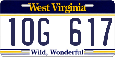 WV license plate 1OG617