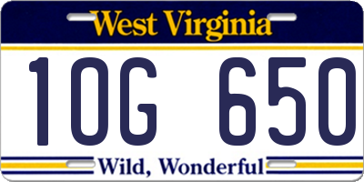 WV license plate 1OG650