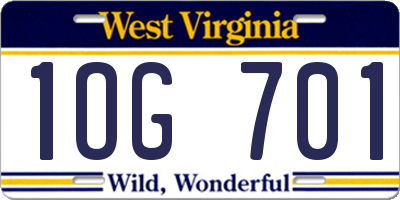 WV license plate 1OG701