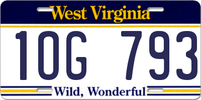 WV license plate 1OG793