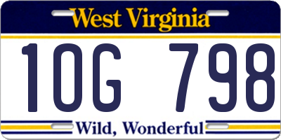 WV license plate 1OG798