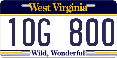WV license plate 1OG800
