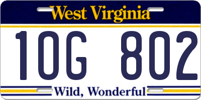 WV license plate 1OG802