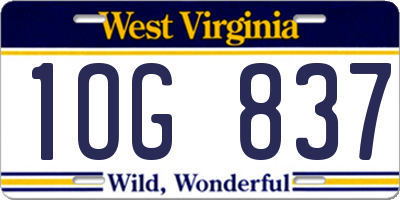 WV license plate 1OG837