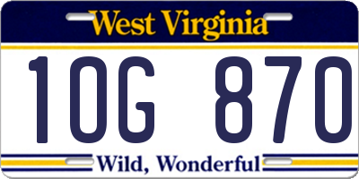 WV license plate 1OG870