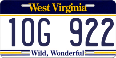 WV license plate 1OG922