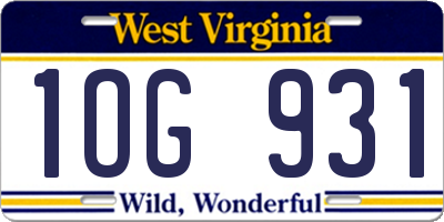 WV license plate 1OG931