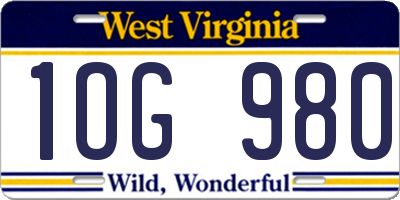 WV license plate 1OG980