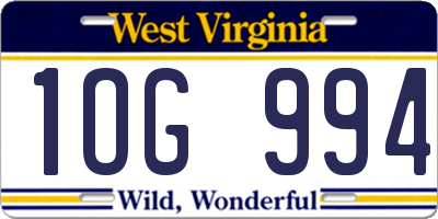 WV license plate 1OG994