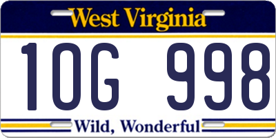 WV license plate 1OG998