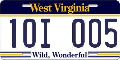 WV license plate 1OI005