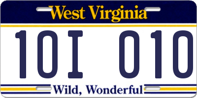 WV license plate 1OI010