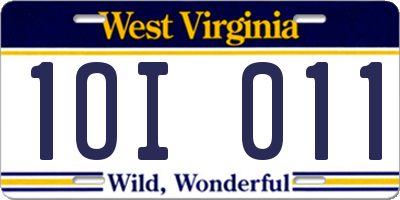 WV license plate 1OI011