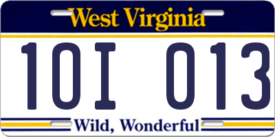 WV license plate 1OI013