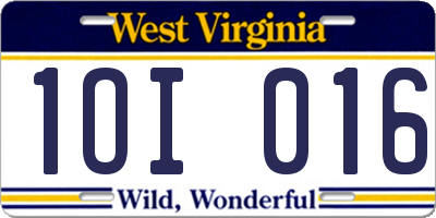 WV license plate 1OI016
