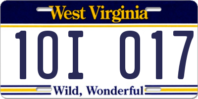 WV license plate 1OI017
