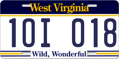 WV license plate 1OI018