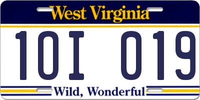 WV license plate 1OI019