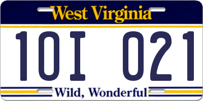 WV license plate 1OI021