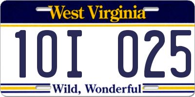 WV license plate 1OI025