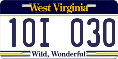 WV license plate 1OI030