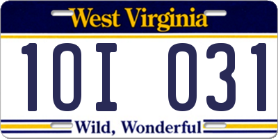 WV license plate 1OI031