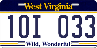 WV license plate 1OI033